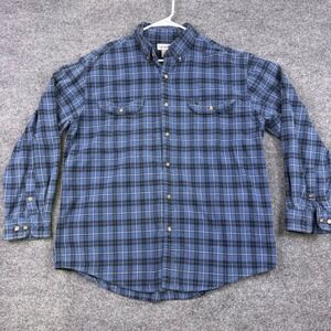 Carhartt Mens XL Blue Black Plaid Flannel Button Down Shirt Long Sleeve Cotton